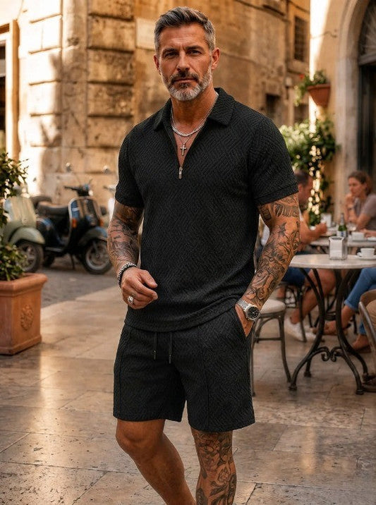 🔥Men's Zipper Polo Shirt & Shorts 2-Piece Set