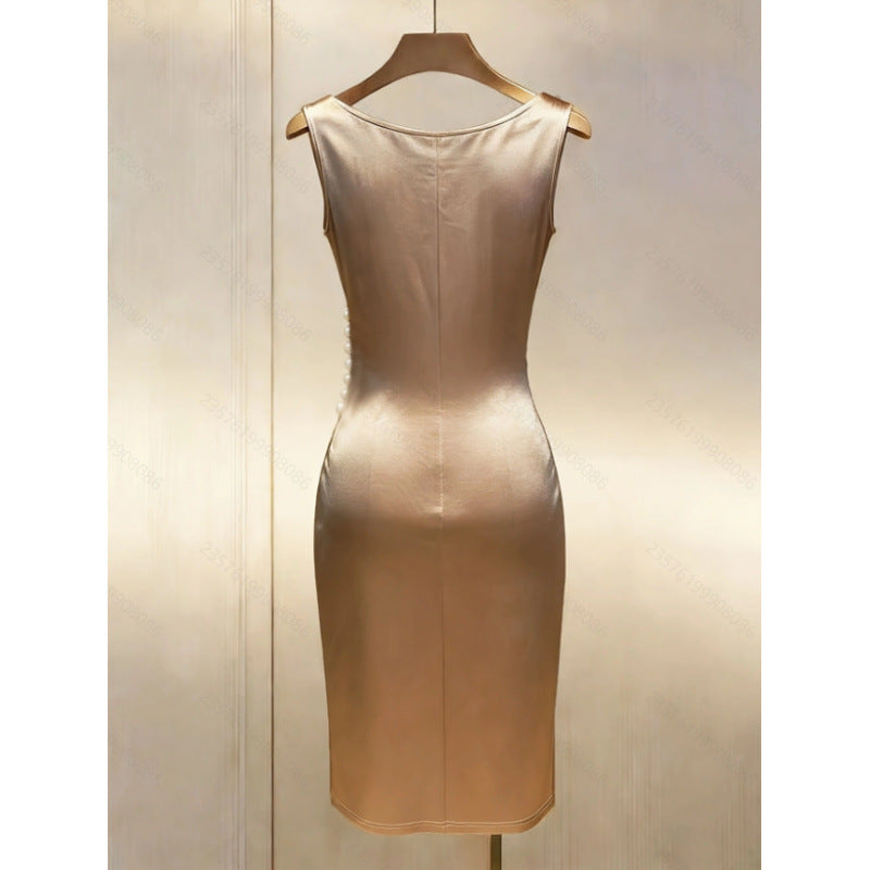 👗 Summer Knit Satin Halter Midi Dress