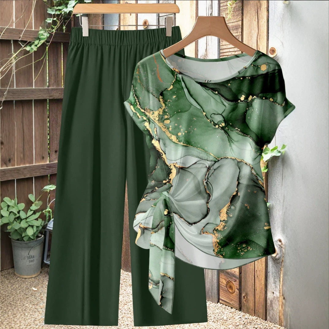✨Women's Casual Printed Shirt & Straight Pants Set