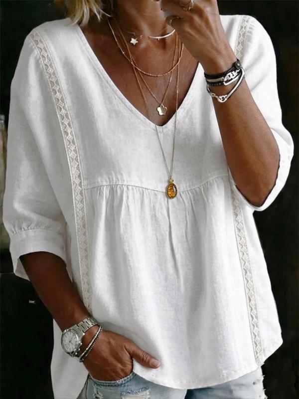 Cotton Linen V-Neck Loose Slimming Top