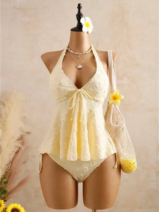 🌴 ELEGANT LACE HALTER SWIMDRESS