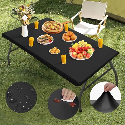 🔥Reusable Stretchy Fabric Table Cover with Elastic Edge💦Spill-Proof & Wind-Resistant! 🌬️