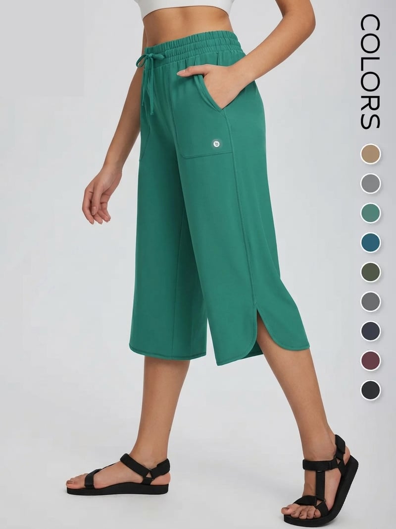 👖 Women's Wide Leg Yoga Capris – High Waisted with Pockets, Quick Dry, Lightweight, UPF 50+ Sun Protection