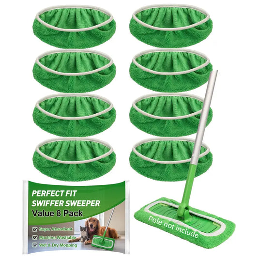 💦Machine Washable Microfiber Mop Refills (8-Pack) – Reusable Heavy-Duty Flat Pads for Effortless Cleaning ✨