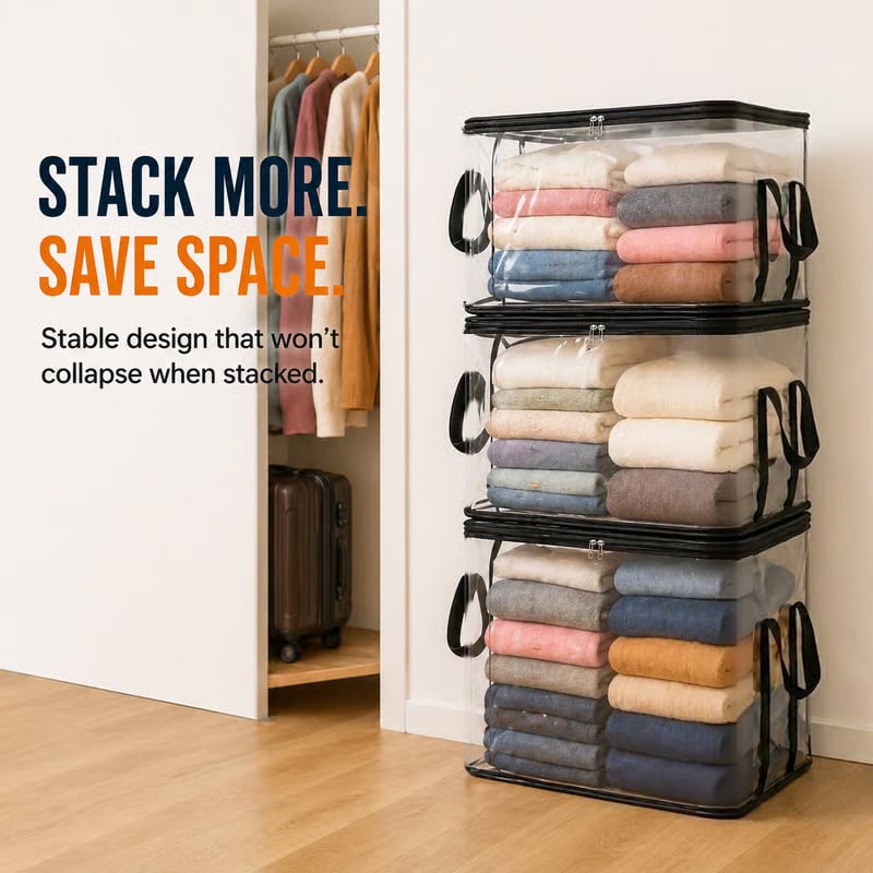 🏡 Clutter-Free Living: Heavy-Duty Transparent Storage Bins for Wardrobe, Closet & Toy Organization 🧸