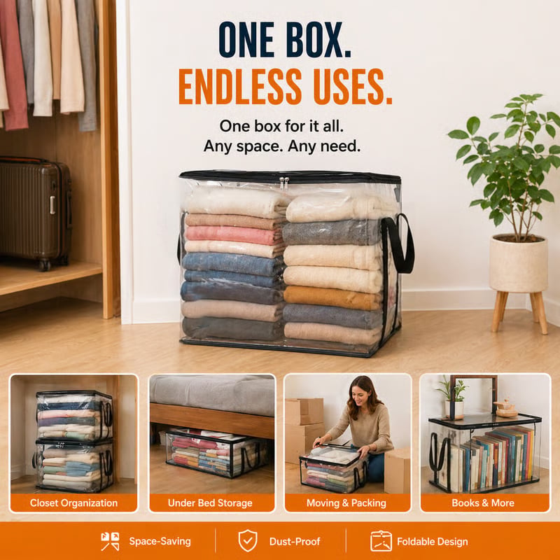 🏡 Clutter-Free Living: Heavy-Duty Transparent Storage Bins for Wardrobe, Closet & Toy Organization 🧸
