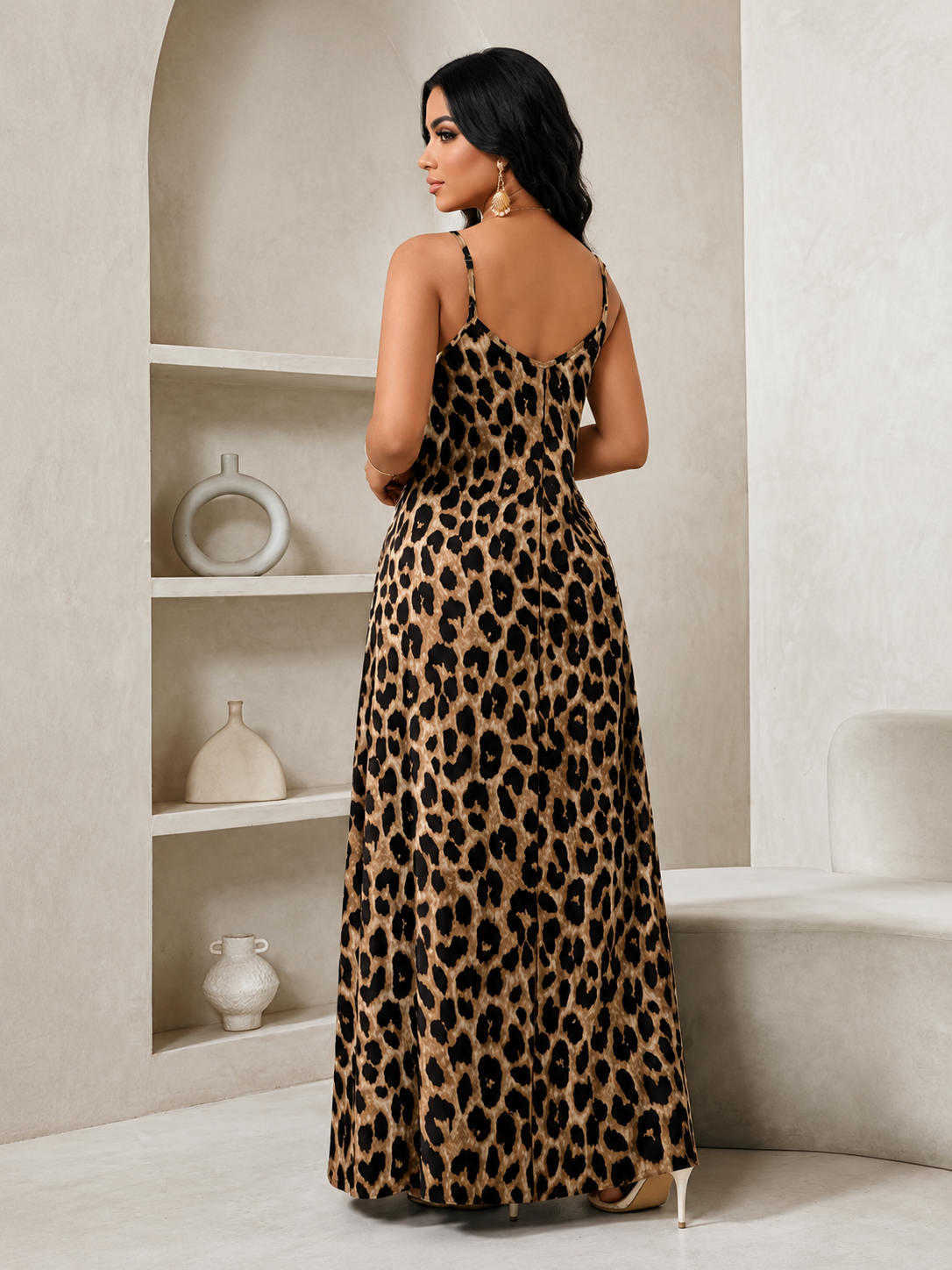 ✨Elegant Leopard Print Slingback Dress