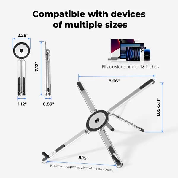 💻 Foldable Aluminum Laptop Stand – Built-in Magnetic Phone Holder, Portable for Laptops & Tablets