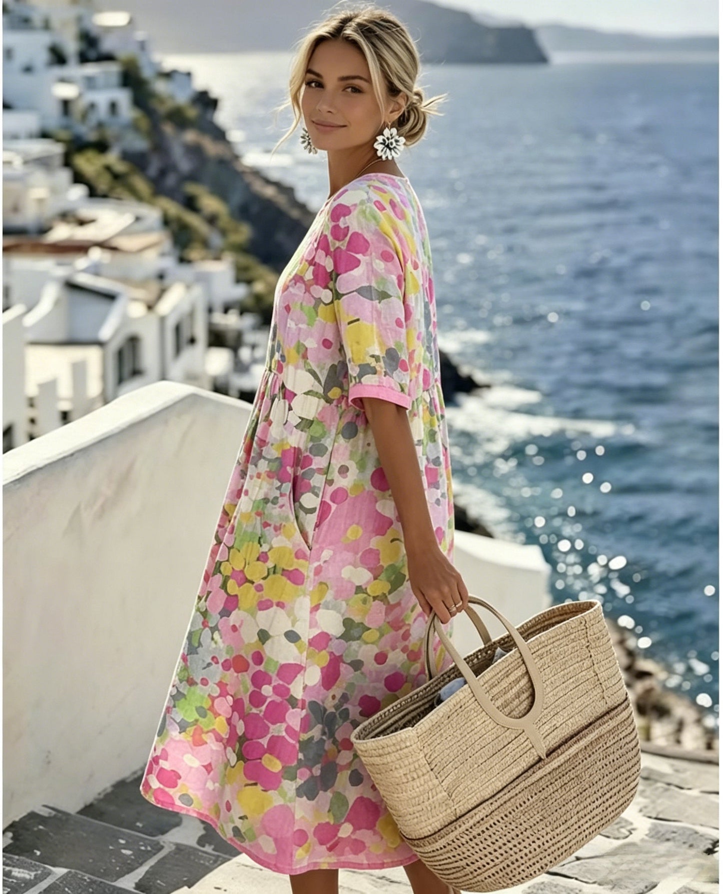 🌸Colour Bloom Watercolor Milk Silk Dress