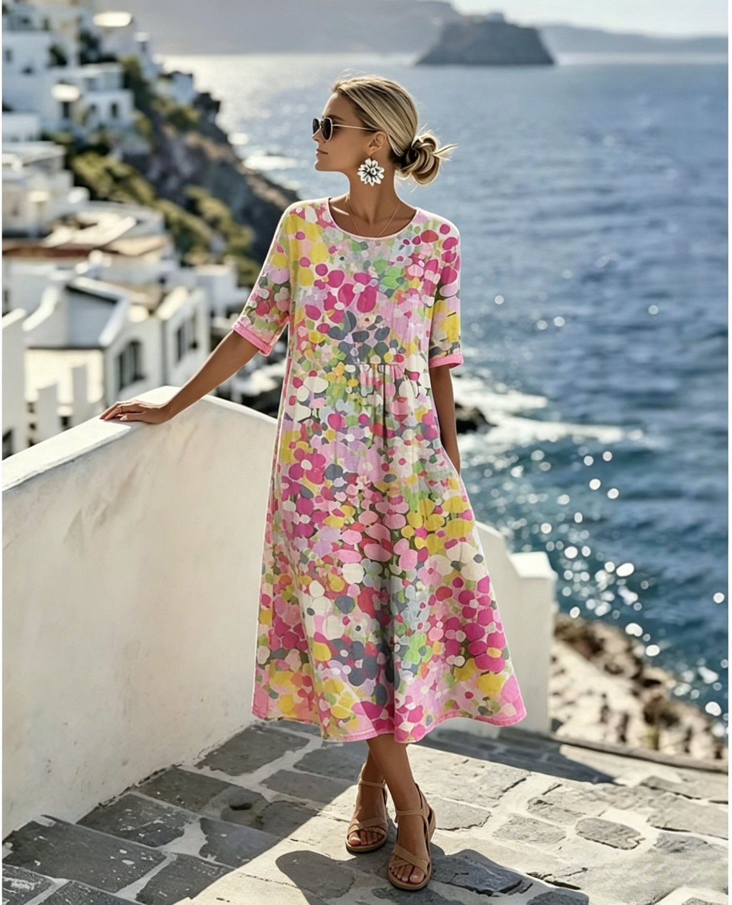 🌸Colour Bloom Watercolor Milk Silk Dress