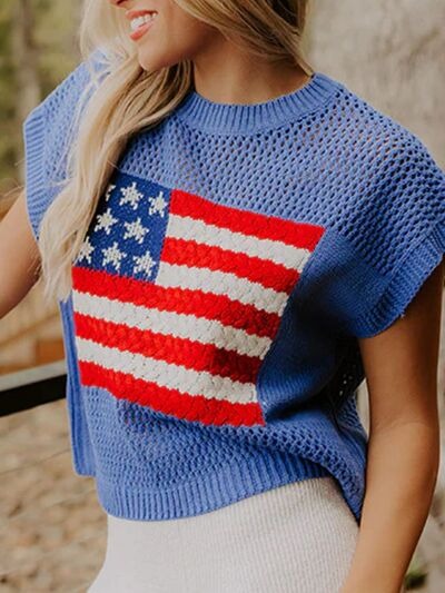 🔥Limited time sale🎉Flag Graphic Short Sleeve Hollow Out Top